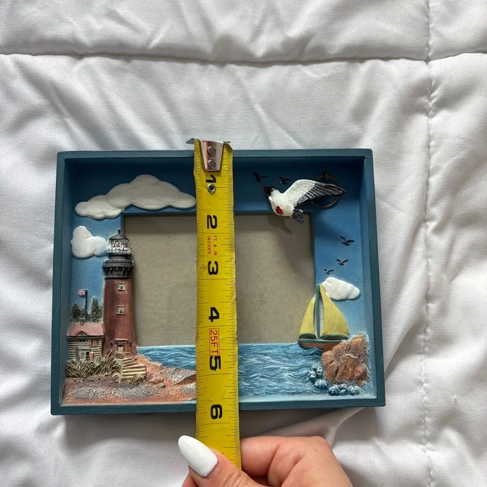 Nautical Lighthouse Sailboat Shadow Box Picture Frame Coastal Decor 4x6 Costoal